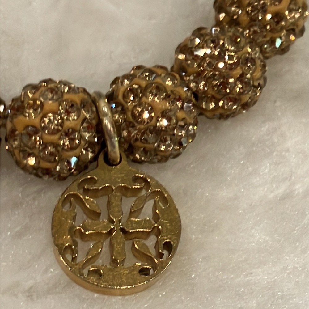 Rustic Cuff | Gold Rhinestone Beaded Stretch Brac… - image 2